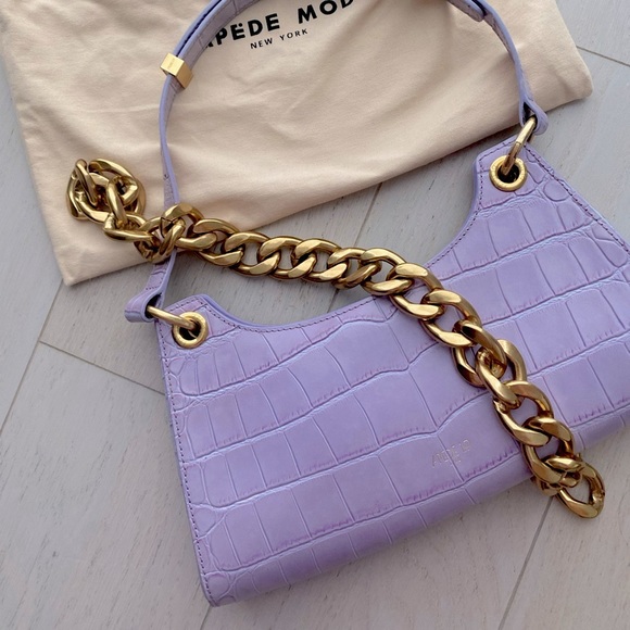 Apede Mod Purple Croc Froggy Bag with Gold Chain - Picture 2 of 5